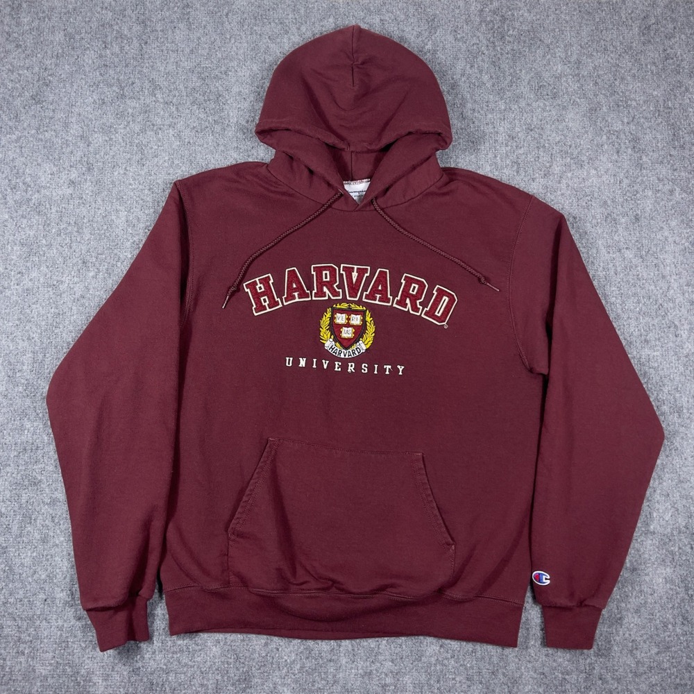 Harvard University Champion Hoodie Mens Large Maroon Embroidered Pullover